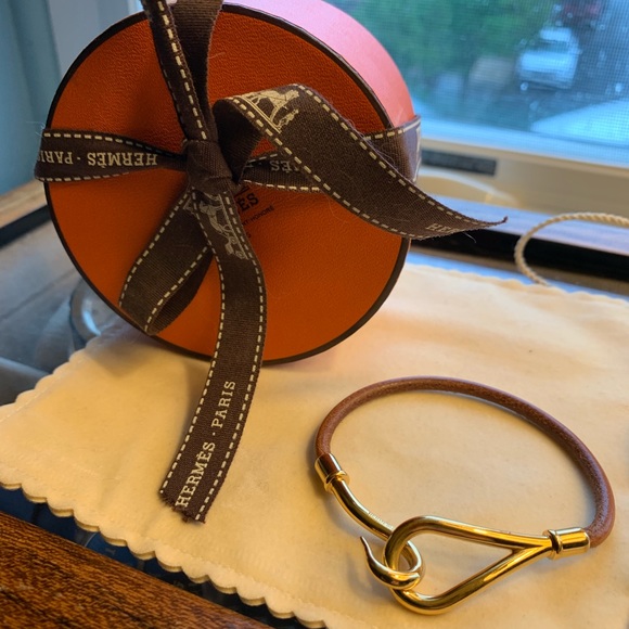 Hermes Jewelry - Hermes Leather & Gold Tone Single Tour Bracelet